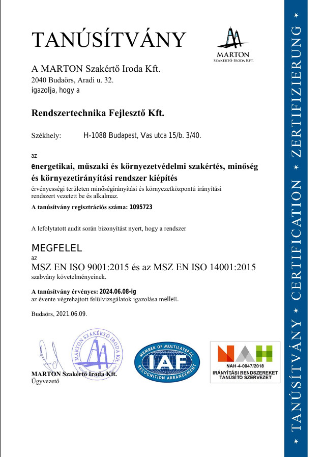 ISO 14001 tanúsítvány